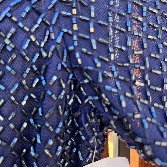 MAC DUGGAL Lattice Beaded Long Sleeve Evening Gown Size 4 Midnight blue NWT - Picture 11 of 14